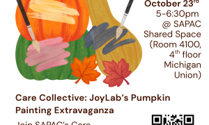 Joy Lab Pumpkin Painting event flier with an illustration of pumpkins being painted on in various colors