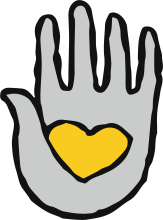 Grey hand with gold heart