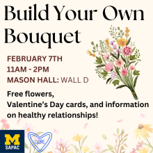 Flier with a background of flowers and a bouquet with text stating"Build Your Own Bouquet"
